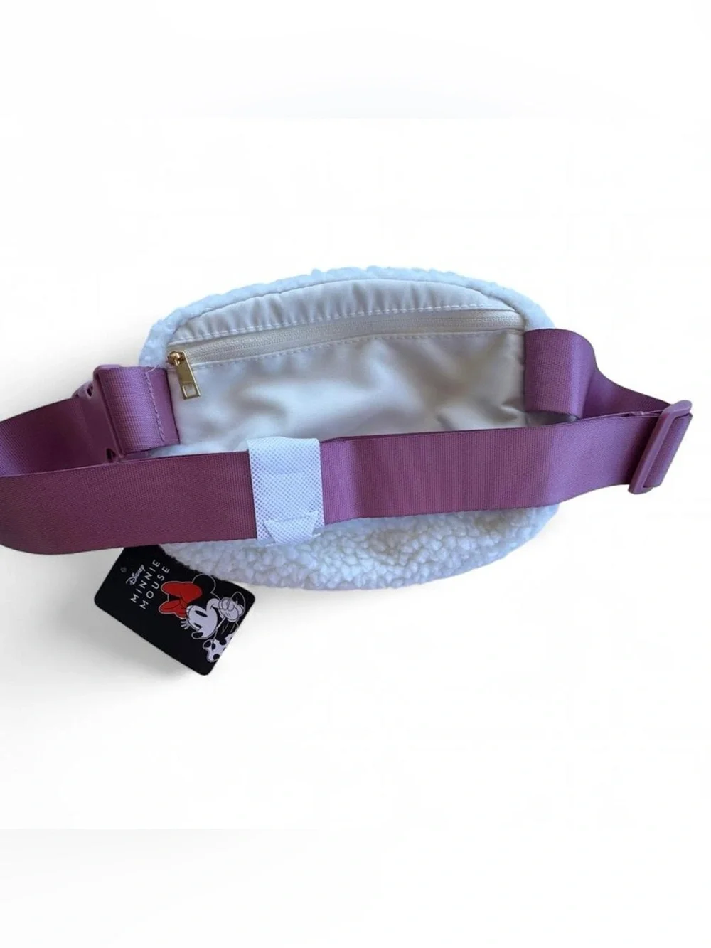 Disney Minnie Mouse White Sherpa Fanny Pack Pink Strap Belt Bag Crossbody NWT